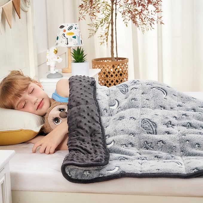 yescool Weighted Blanket 5 Pounds Weighted Lap Blanket, Glow in The Dark Star Heavy Blankets, Warm Minky Weighted Throw Blanket Gift for 40-60lbs, 36"x48"