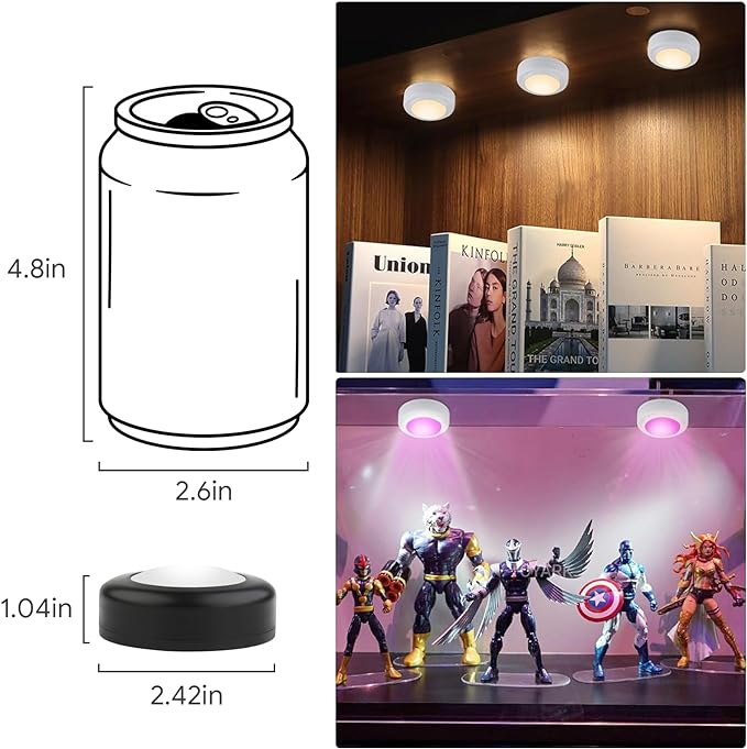 Yiliaw 3 Pack LED Puck Lights Remote Control 16 Color Changeable Under Cabinet Lights, Battery Operated Lights Night Light with Dimmer & Timmer for Closet Bedroom Kitchen, Black