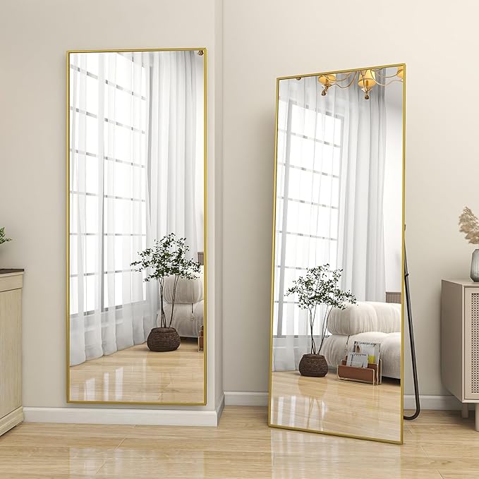 BEAUTYPEAK Full Length Mirror 64"x21", Standing Rectangle Floor or Wall-Mounted Mirrors for Living Room, Bedroom, Gold