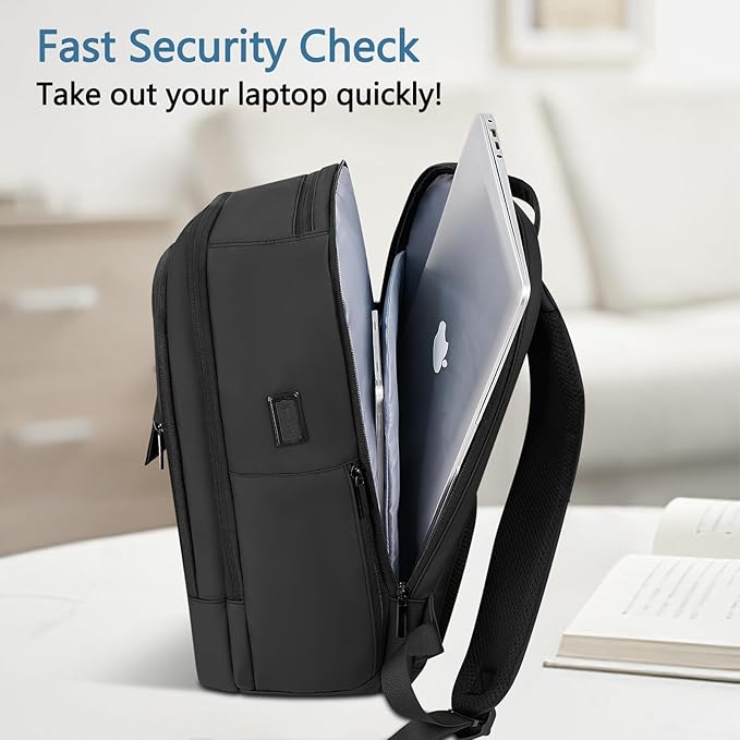 Backpack for Men Business Travel Laptop Backpack with USB Charger Lightweight Anti-Theft Water-Resistant Fits 15.6 Inch Laptop for Commute Travel Daily Work College with Small Bag-Black
