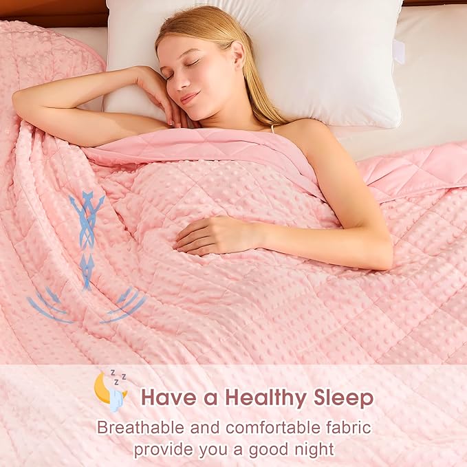 Pink Weighted Blanket for Adults 12lbs, 48"x72", Twin Full Size Breathable Cooling Minky Heavy Throw Blanket for 110-130lbs, Soft Winter Thick Big Blankets Weighted Comforter Gift for Sleeping