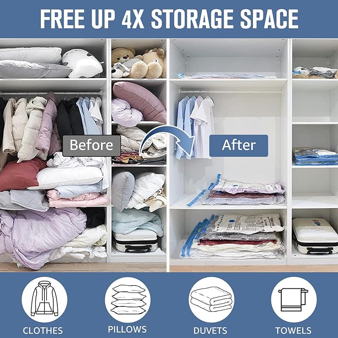 BoxLegend Vacuum Storage Bags with Large Size Hand Pump 8 Jumbo 31.5’’x39.37’' Thickened Vacuum Seal Bags for Clothing Space Saving Vacuum Pack Storage Bags for Pillow Comforters Bedding