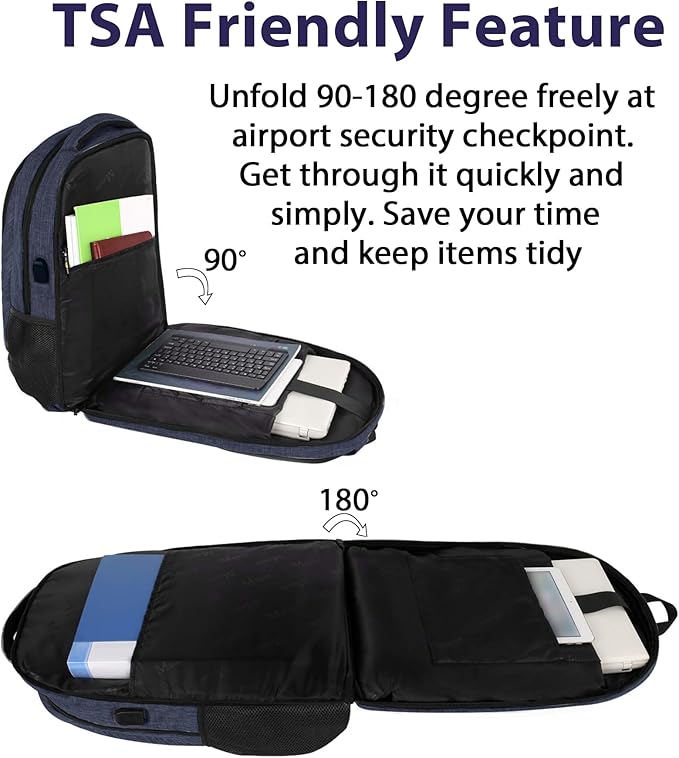 MATEIN 17 Inch Laptop Backpack, Large Work Backpack Travel Carry On TSA Approved with Trolley Sleeve, College Computer Bag with USB Charging Port, Water Resistant Commute Daypack for Men, Dark Blue