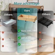 Bamboo Under Bed Storage Containers, Rolling Underbed Organizer with Wheels, Sturdy Under the Bed Shoe Storage Bins, Stackable Underbed Drawers for Bedroom Closet Clothing Toy 2 Packs (Natural, Large)