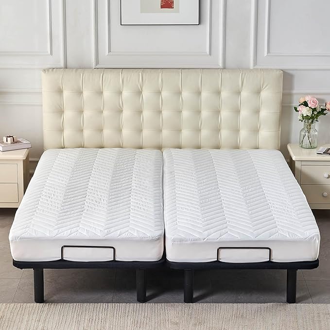 Waterproof Quilted Split California King Mattress Pad for Adjustable Bed 2 Cali Twin XL 36x84 Padded Protector Soft Fitted Sheet Style Matress Cover White