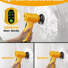 qimedo Battery Electric Spin Scrubber Q4, 800RPM Handheld Scrubber for Cleaning with Display, Power Dish Scrubber with 5 Heads, Shower Cordless Cleaning Brush for Bathroom/Sink/Window