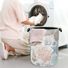 Starfish Laundry Hamper,Shell Coral Dirty Clothes Laundry Basket with Handles Waterproof Oxford Cloth Storage Basket for College Dorms Bathroom Bedroom 16