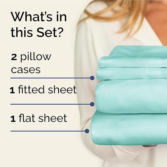 Twin XL 4 Piece Sheet Set - Comfy Breathable & Cooling - Ultra-Soft Hotel Luxury Bedding Set w/ 8-16 Inch Deep Pockets - 1 Flat & 1 Fitted Sheet & 2 Pillowcases - Wrinkle Free & Easy Care - Spa Blue