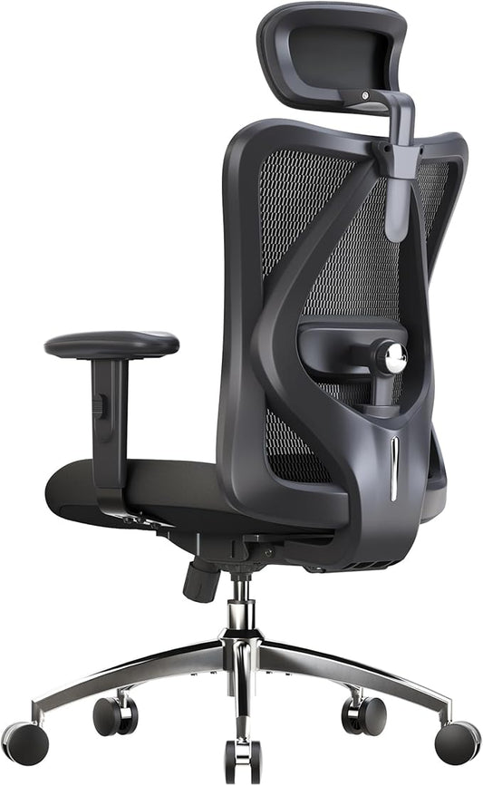 SIHOO M18 Ergonomic Office Chair, High Back Mesh Desk Chair with Adjustable Headrest & Lumbar Support, 330lbs Capacity Computer Chair with 2D Armrests & Wide Cushion, Tilt Lock, for Home Office-Black