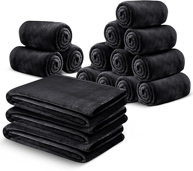 IR Imperial Rooms Fleece Blanket 16 Pack - Super Soft Fluffy Black Throw Blanket for Sofa and Bed - Warm and Cozy Lightweight 400 GSM Microfiber Bed Throws Blankets, 50x60 Inches (Throw/Travel)