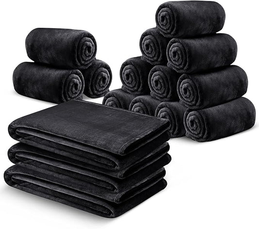 IR Imperial Rooms Fleece Blanket 16 Pack - Super Soft Fluffy Black Throw Blanket for Sofa and Bed - Warm and Cozy Lightweight 400 GSM Microfiber Bed Throws Blankets, 50x60 Inches (Throw/Travel)