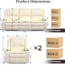 3 Seater Recliner Sofa Set with 2-Tier Cushion, 3+1+1 Pieces in Living Room, 3 Seater Reclining Couch Leather with Removable Console, 2 Oversize Recliner Chair Sofa Seat