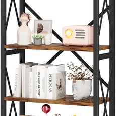 Homeiju 5-Tier Bookshelf,Wood Bookcase,Book Shelf with Steel Frame, Storage Rack with Open Shelves, Rustic Standing Bookshelves Ladder Shelf 110lbs/shelf for Bedroom,Living Room and Home Office