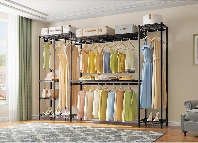 VIPEK X40 Expandable Large Reach-in Closet Rack Adjustable from 6'4" to 8'2'' with Extendable Shelves and Hanger Rods, Walk-in Clothes Rack Mental Freestanding Clothing Racks, Max Load 1240LBS, Black