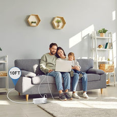 10Ft Extension Cord Flat Plug Power Strip - Tcstei 3-Side Outlet Extender with 6 AC Outlets and 3 USB Ports (1 USB C), Compact for Home, Office, Dorm Room Essentials, White