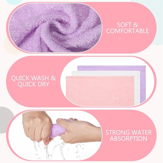 Newwiee 40 Pcs Wash Cloth Bulk Cotton Bath Hand Face Washcloths Soft Quick Drying Towel for Women Bathroom Washing Body Viscose Fiber Multipurpose Fingertip Rags (10 x 10 Inch,White, Purple, Pink)