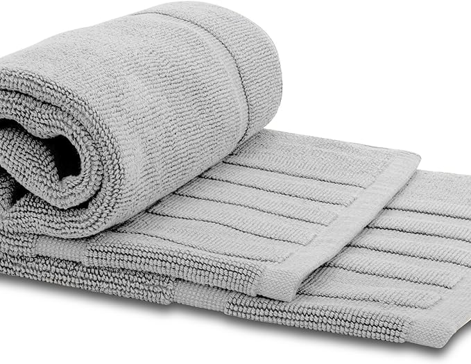 White Classic Luxury Bath Mat Floor Towel Set - Absorbent Cotton Hotel Spa Shower/Bathtub Mats [Not a Bathroom Rug] 22"x34" | 2 Pack | Dolphin Grey