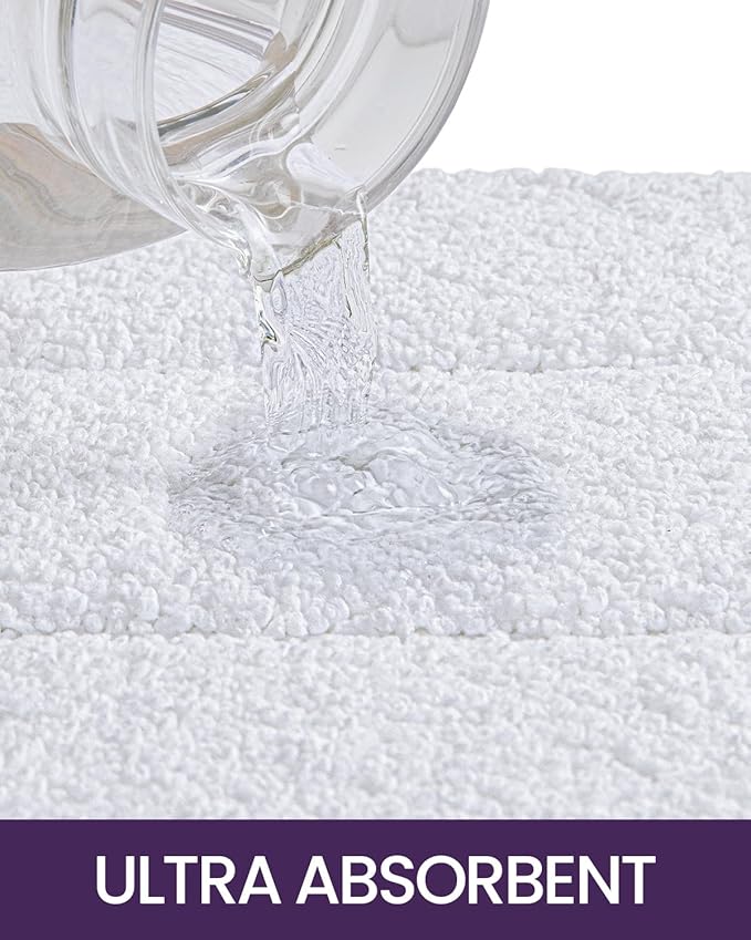 DEXI Bathroom Rug Set 2 Piece 24x16, Non Slip Washable Bath Mat for Shower Floor, Absorbent Soft Bathmat with Rubber Backing, Quick Dry Microfiber Carpet, White