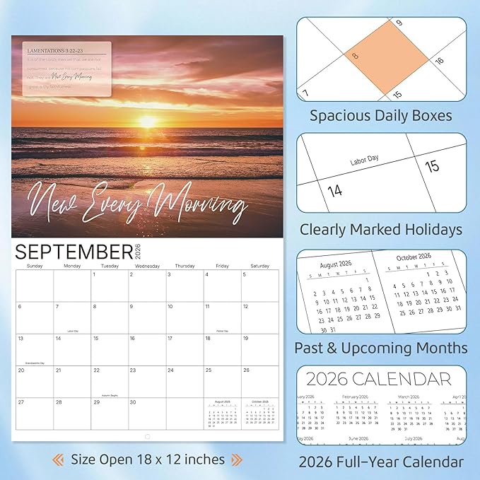 Faith Over Fear Bible Verse Wall Calendar 2026-12-Month with Bible Verse & Nature Scenes (Jan 2026 -Dec 2026), 9"x12" Closed, KJV Scripture, Thick Paper Christian Monthly Calendar for Home Office