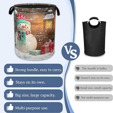 Christmas Laundry Basket,Oxford Cloth Snowman Laundry Hamper With Handle Foldable Portable Clothes Storage Basket for Laundry Room/Bedroom/Bathroom 20.8