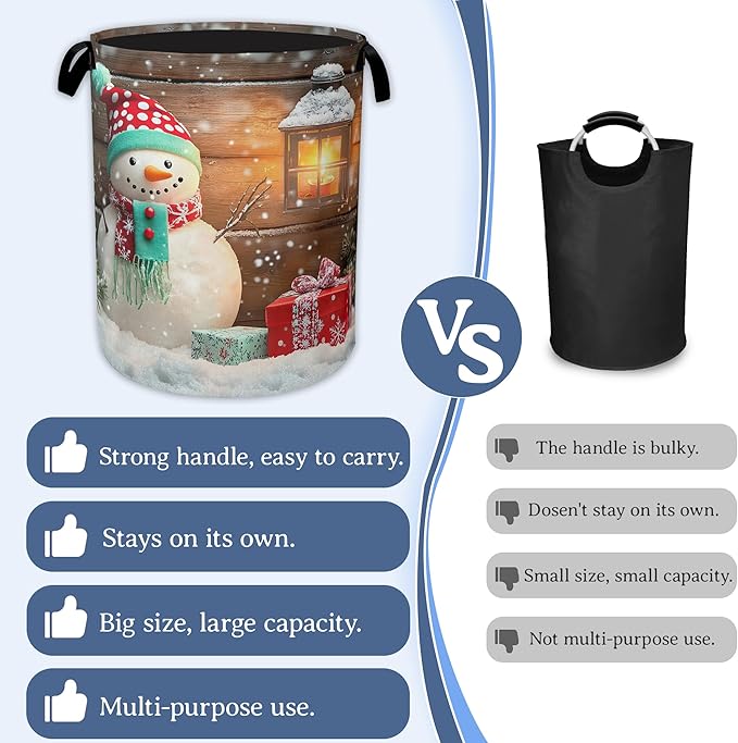 Christmas Laundry Basket,Oxford Cloth Snowman Laundry Hamper With Handle Foldable Portable Clothes Storage Basket for Laundry Room/Bedroom/Bathroom 20.8"x16"
