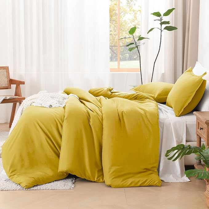 Litanika Comforter Set, Lightweight Solid Bedding Comforter Set, Fluffy Down Alternative Bed Set, Mustard Yellow, Twin/Twin XL