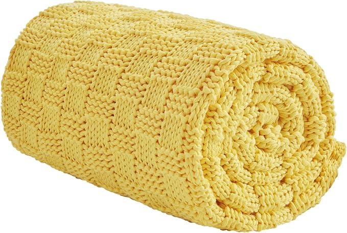 Knitted Weighted Blanket for Adult, No Beads Heavy Blanket 48” x 72'' 12lbs, Breathable Chunky Knit Blanket, Cooling Weighted Blanket for Hot Sleepers, Christmas Home Decor (Yellow)