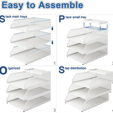 Natwind 3-Tier Stackable Paper Tray, Metal Mesh Desktop Organizer, Paper Sorter, Letter Trays,File Document Storage Rack for for Home, Office, School (White)