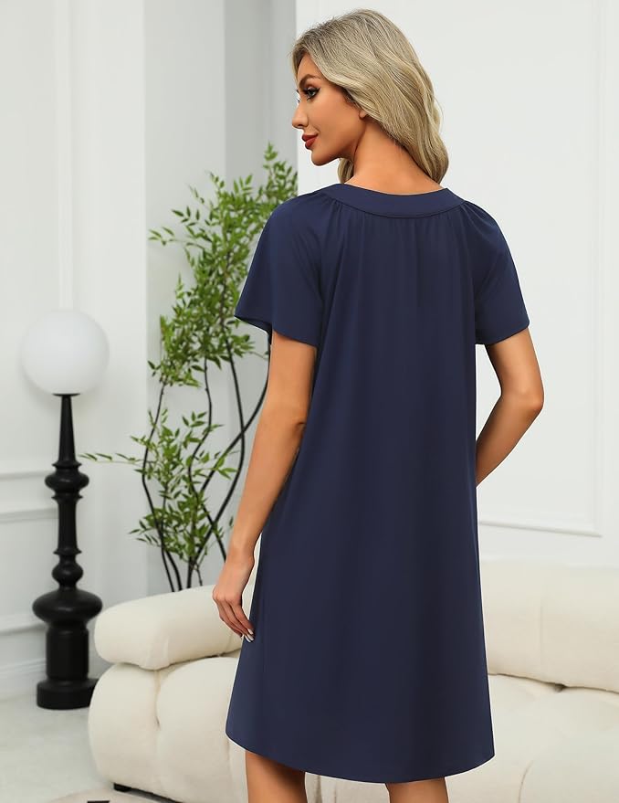 Ekouaer Women Robe Zipper Front Mumu Duster Robes Zip Up Housecoat Soft Sleepwear with Pockets