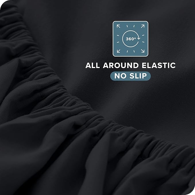 Bare Home Split Head Flex King Sheet Set - 1800 Ultra-Soft Microfiber Bed Sheets - Double Brushed - Deep Pockets - Easy Fit - 4 Piece Set - FlexTop King Bedding Sheets (Split Head Flex King, Black) BareHome