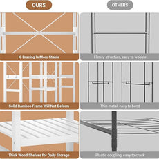 Homykic Bamboo Closet System Clothes Rack, Large Freestanding Garment Rack Clothing Rack for Hanging Clothes with 7 Storage Shelves and 5 Rods, Open Wardrobe Organizer with 4 Hooks, White