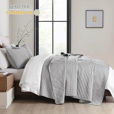 HORIMOTE HOME Grey Twin Size Quilt Set - Soft Microfiber Bedspread with 1 Sham, Lightweight & All-Season Geometric Coverlet for Cozy Bedding