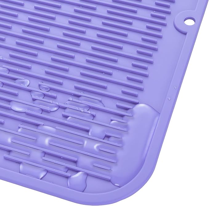 Silicone Dish Drying Mat for Multiple Usage,Easy clean,Eco-friendly,Heat-resistant Silicone Mat for Kitchen Counter or Sink,Refrigerator or Drawer Liner Light Purple XL 18 inches x 16 inches