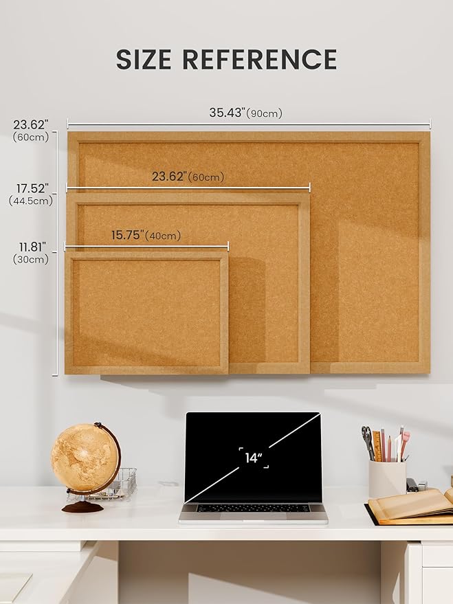 Foldable Cork Board Alternative, Felt Bulletin Board 24" x 18" Mustard Yellow Frame with 16 Adhesive Tabs, Pin Board for Home Office, Classroom, Entryway, Kitchen Wall Decor—Sunset Yellow