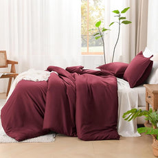 Litanika Comforter Set, Lightweight Solid Bedding Comforter Set, Fluffy Down Alternative Bed Set, Burgundy, Queen