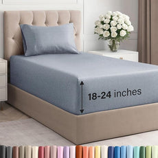 Extra Deep Pocket Twin XL Sheets - 3 Piece Breathable & Cooling Bed Sheets - Hotel Luxury Bed Sheet Set - Soft, Wrinkle Free & Comfy - Easily Fits Extra Deep Mattresses - Heathered Blue Sheets Set