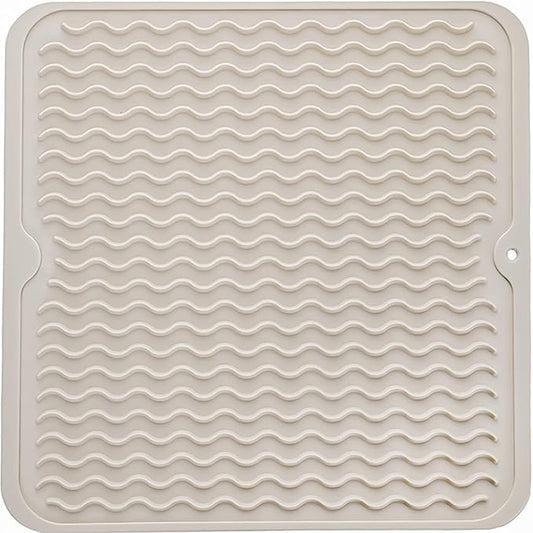 Silicone Dish Drying Mat for Multiple Usage,Easy clean,Eco-friendly,Heat-resistant Silicone Mat for Kitchen Counter or Sink,Refrigerator or Drawer liner Tapioca M 12 inches x 12 inches