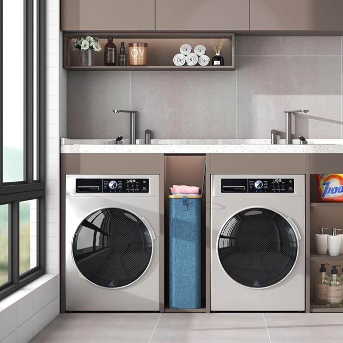 Lifewit 65L Slim Laundry Hamper with Lid, Narrow Laundry Basket with Removable Bag & Bamboo Handles, Fodable Thin Dirty Clothes Hamper for Laundry Collapsible Bin for Bathroom Bedroom Dorm, Dark Blue