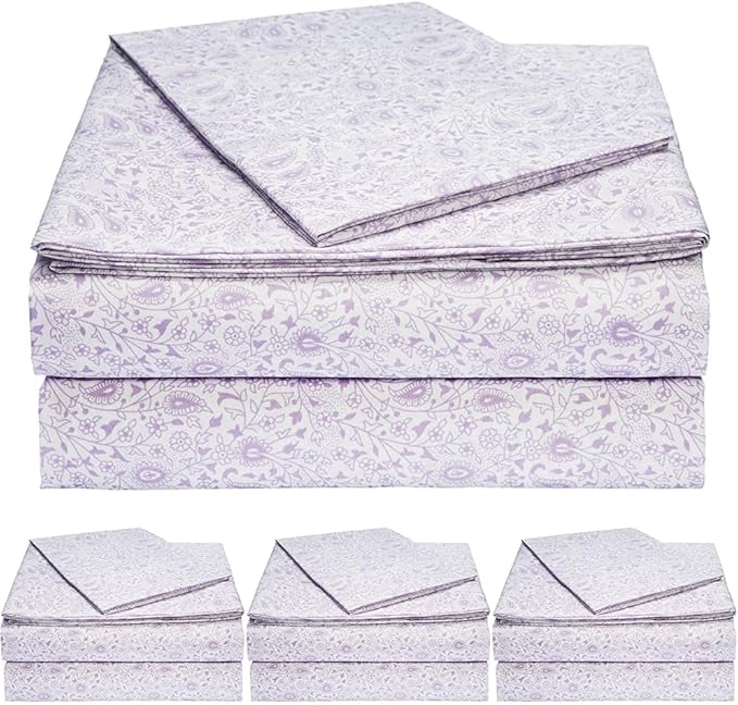 Amazon Basics Lightweight Super Soft Easy Care Microfiber Bed Sheet 3 Piece Set with 14" Deep Pockets - Twin XL, Lavender Paisley (Pack of 4) AmazonBasics