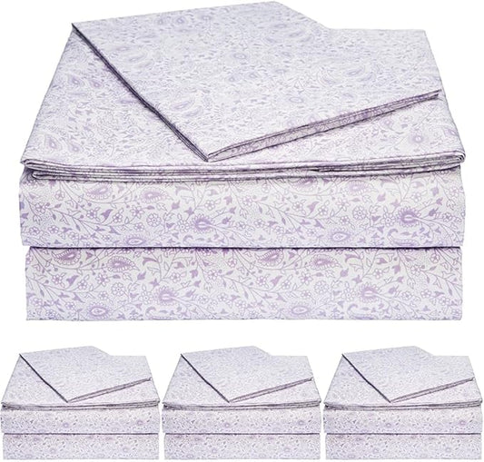 Amazon Basics Lightweight Super Soft Easy Care Microfiber Bed Sheet 3 Piece Set with 14" Deep Pockets - Twin XL, Lavender Paisley (Pack of 4) AmazonBasics