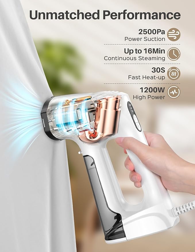 Sweepulire Vacuum Steamer for Clothes, 2500Pa Suction Handheld Clothes Steamer, 3 Modes, LED Display, Portable Travel Steamers for Clothes, Steaming & Ironing 2 In 1, 160ml Water Tank (for 110-120V)