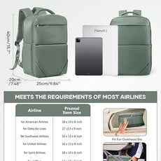 Vacuum Backpack Travel for Women Men, Travel Backpack with Vacuum System, Small Compression Backpacks Flight Approved, Travel Vacuum Bags with 14inch Laptop Compartment, Contain Pump, Green