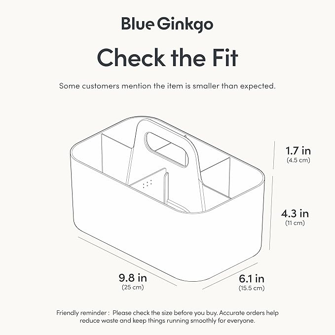 BLUE GINKGO Stackable Organizer Caddy – Korean-Made Portable Tote for Bathroom, Office, Crafts, or School Supplies (Rectangle, White)