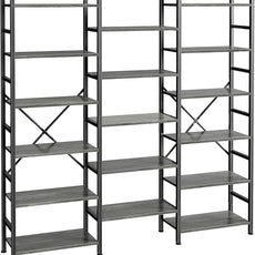 SUPERJARE Triple 6 Tier Bookshelf, Bookcase with 17 Open Display Shelves, Wide Book Shelf Book Case for Home & Office, Grey