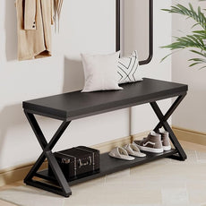 IBF Black Bench for Entryway, Black Modern Wood Bench for Bedroom Hallway Foyer, Farmhouse Entry Way Home Organizer Shoe Bench Seat with Storage Rack Indoor Under Window, 39 Inch Long