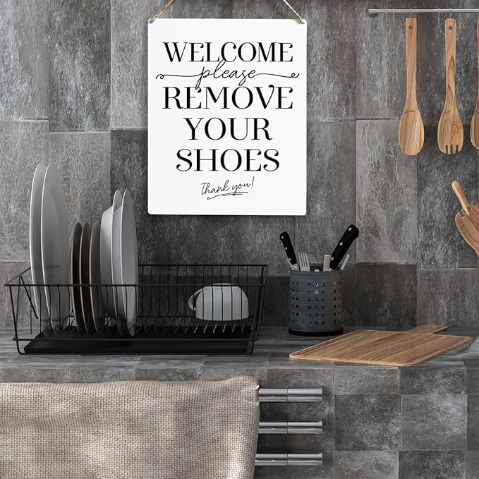 YCYD Welcome Sign for Front Door, Please Remove Your Shoes Signs, No Shoes Sign for Home Farmhouse, Wooden Hanging Plaque 10 x 8 Inch, for Office Bedroom Living Room Home Decor Gifts
