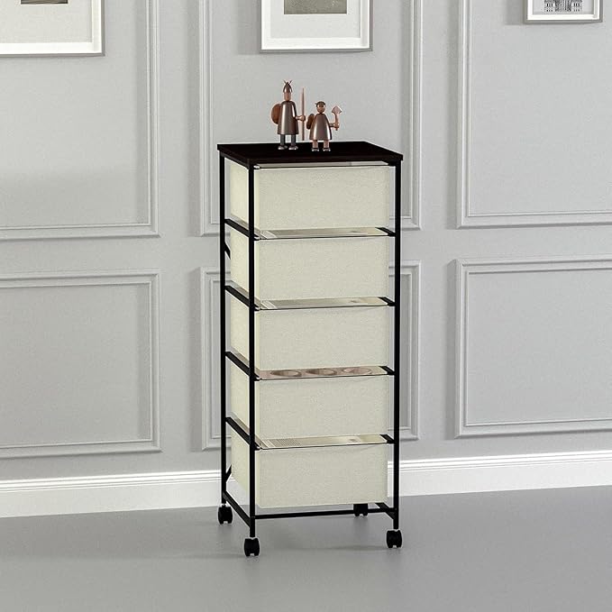 Small Cabinet with Drawers Rolling 5 Drawer Mobile File Cabinet for Home Office Storage and Organization, Fabric Vertical Under Desk Storage for A4/Letter Files(