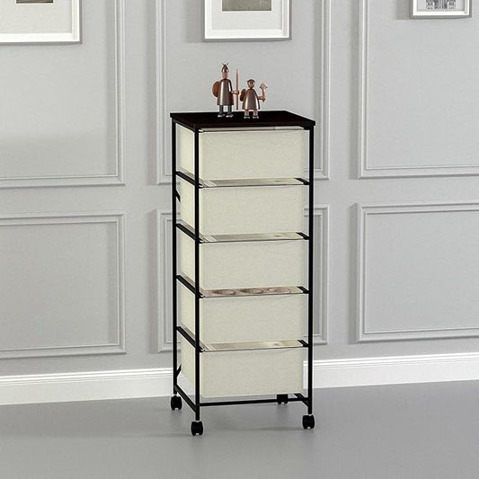 Small Cabinet with Drawers Rolling 5 Drawer Mobile File Cabinet for Home Office Storage and Organization, Fabric Vertical Under Desk Storage for A4/Letter Files(