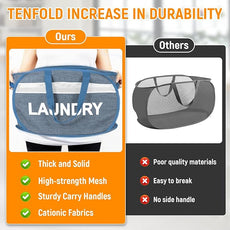 Collapsible Laundry Baskets with Lid, Foldable Clothes Hamper with Reinforced Handles, Sturdy Pop Up Hampers for Laundry, Tear Proof & Easy to Carry Laundry Hamper for Home, Dorm, Travel Blue