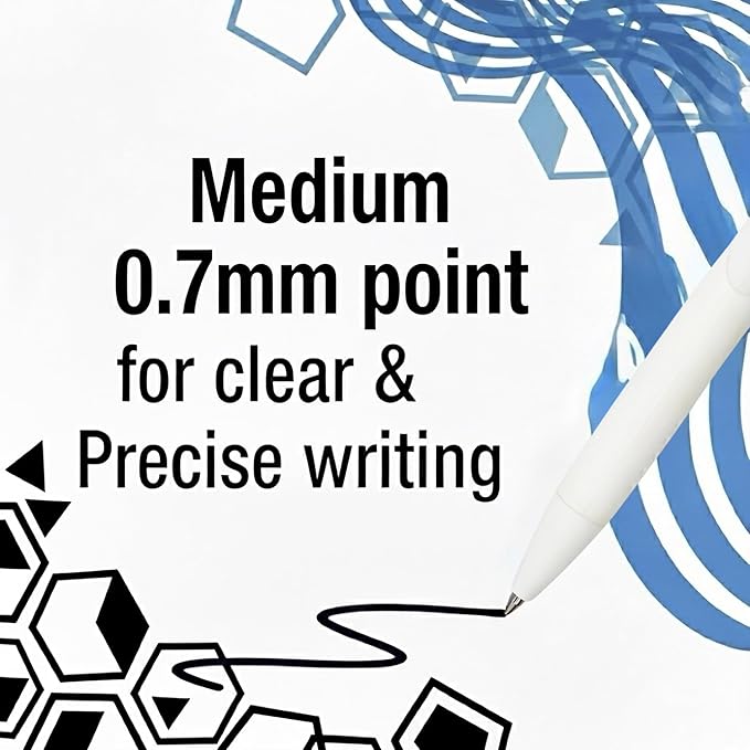 AKVINQ® Walker Gel Pens,12-Pack | 0.7mm Medium Point | Retractable Gel Ink Pen | Premium White Matte Finish | Black Ink | Smudge-Resistant | Comfortable Rubber Grip | Office & School Writing